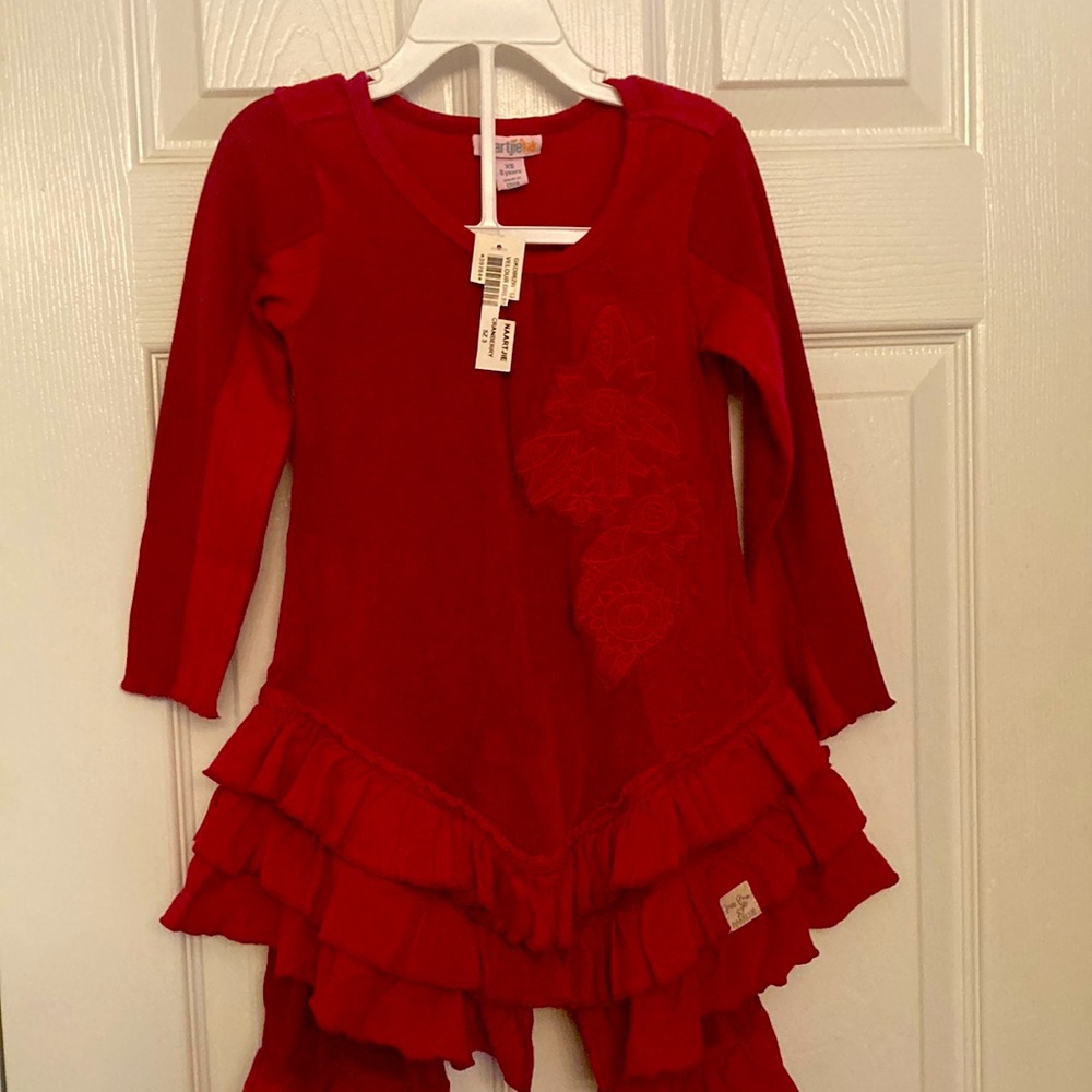 Naartjie NWT 3 XS 2 piece set Velour Pointelle Dress and Pants Cranberry